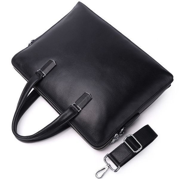 Сумка-портфель чоловіча для ноутбука Tiding Bag (37 х 28.5 х 7 см) з натуральної шкірилад для офісу Чорний
