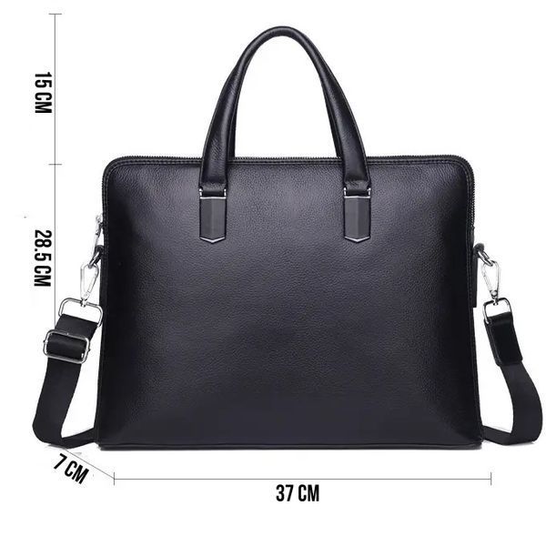 Сумка-портфель чоловіча для ноутбука Tiding Bag (37 х 28.5 х 7 см) з натуральної шкірилад для офісу Чорний