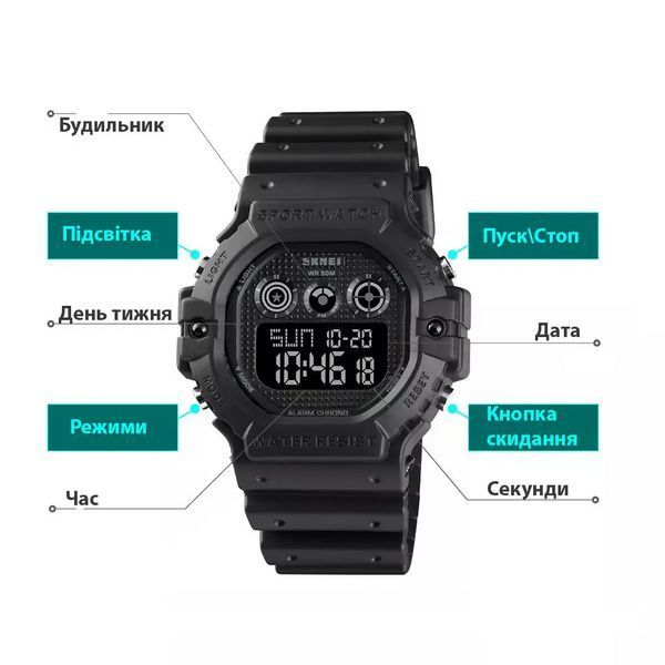 Спортивний чоловічий годинник Skmei 1606 (Чорний з чорним)