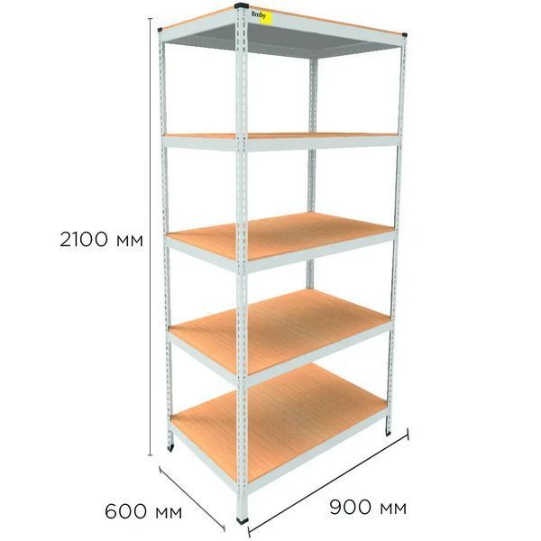 Металевий стелаж Emby Light Series (розмір 2100х900x450мм) 5 полиць ДСП до 100кг Білий