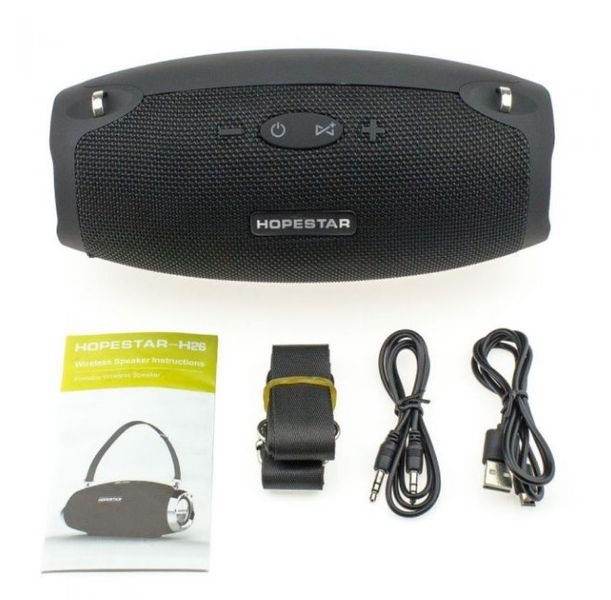 Портативная Bluetooth колонка Hopestar H26 с ремешком bluetooth + power bank + mic (Черный)