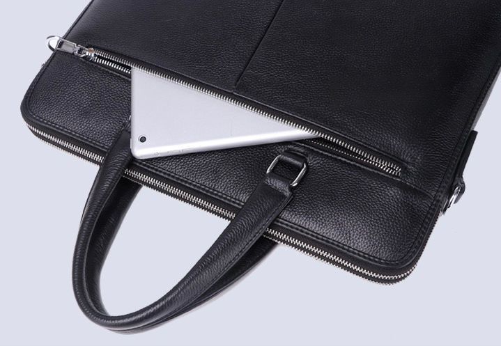 Сумка-портфель чоловіча для ноутбука Tiding Bag (37 х 28.5 х 7 см) з натуральної шкірилад для офісу Чорний