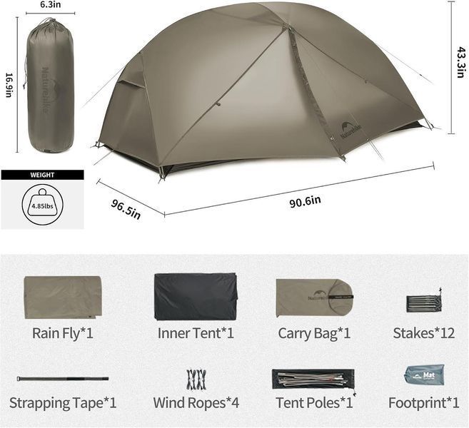 Намет двомісний Naturehike CNK2550WS037 Mongar Pro 2 (Коричневий)