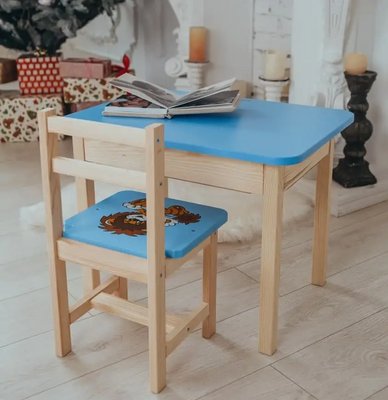 Дитячий стіл з ящиком та стільцем для навчання Левеня