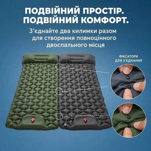 Надувний килимок (каремат, матрац) Tarka 200 х 65 см (розмір L) Сірий