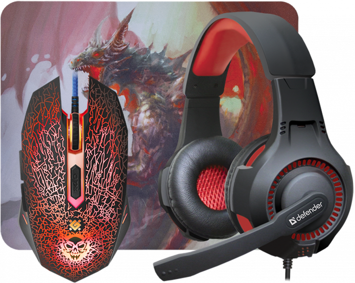 Комплект проводной Defender DragonBorn MHP-003 (black/red)