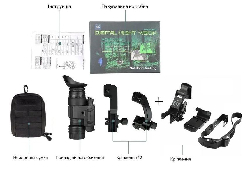 Монокуляр ночного видения Night Vision PVS-14 4х (до 400м) + набор креплений на шлем