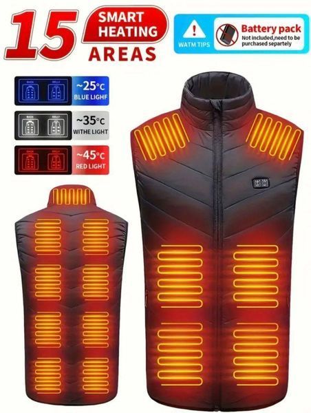 Мужской жилет с подогревом HeatFashion Electric Heating Vest (15 зон) Черный 7XL