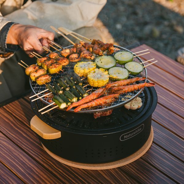 Піч настільна кругла з решіткою гриль і сковорідкою Naturehike CNK2550CF010 36х32.6х12 см хромоване залізо