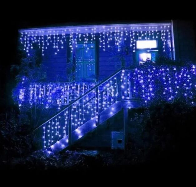 Гирлянда уличная Бахрома 5 м 120 Led (на белом проводе, с переходником) Синяя