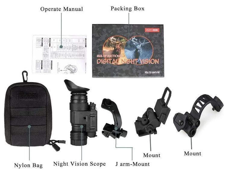 Тактический монокуляр ночного видения Night Vision PVS-14 + адаптер на шлем L4G24 + J-arm Mount + Рог дугой