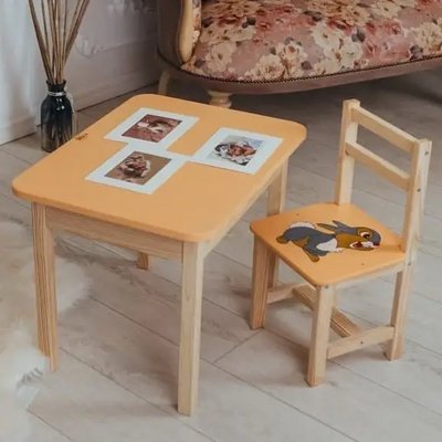 Дитячий письмовий столик та стільчик (з ящиком) для малювання та навчання (Зайчик)