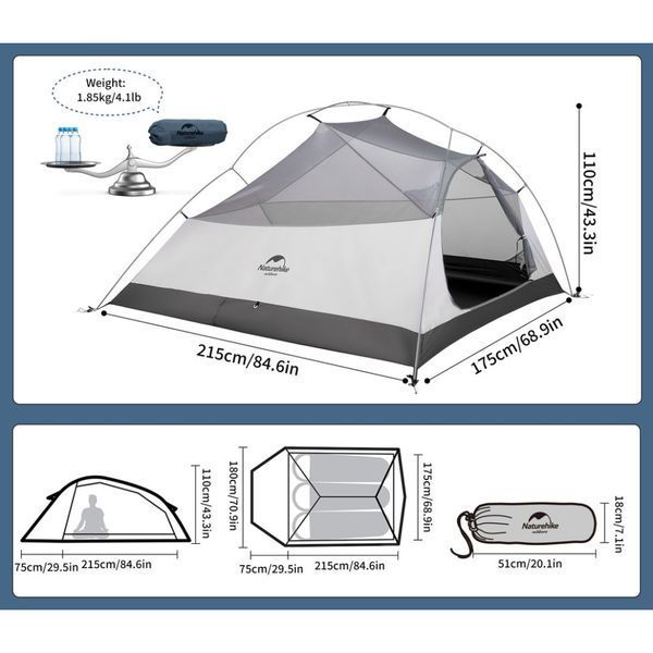 Намет легкий тримісний з футпринтом Naturehike Cloud Up 3 UL NH18T030-TT 20D (Темно-синій)