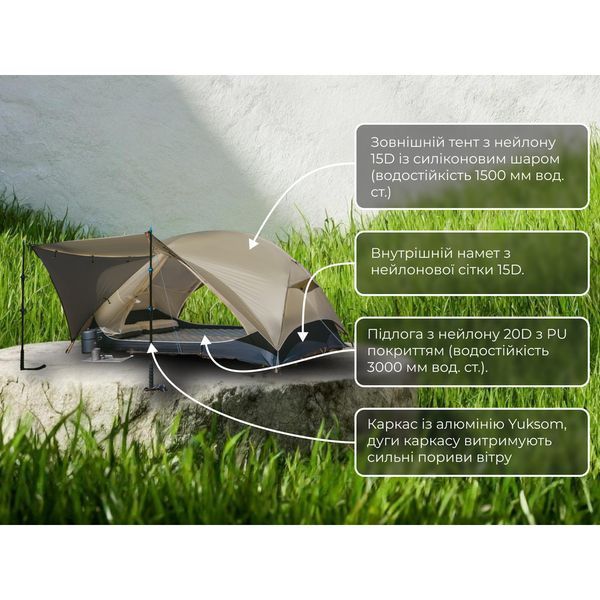 Намет двомісний легкий Naturehike Mongar CNK2550WS016 15D Сірий