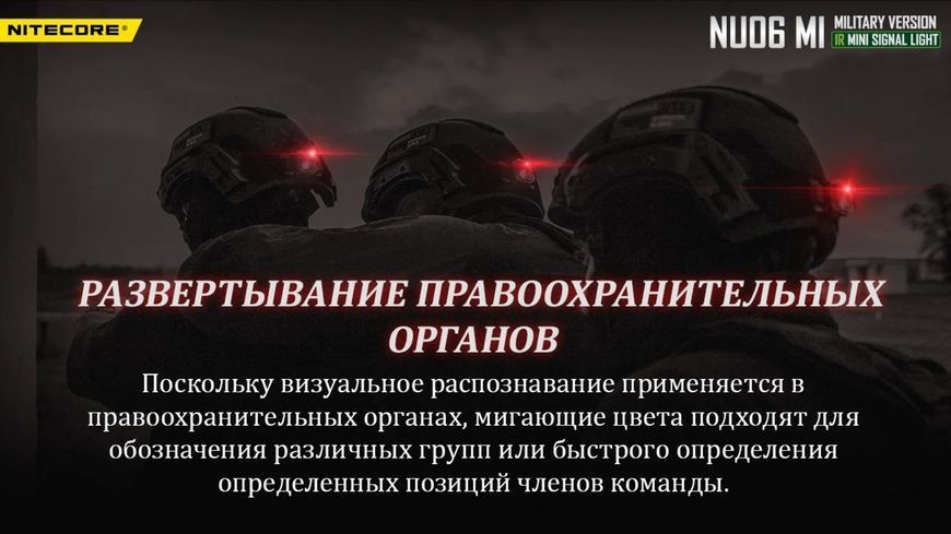 Сигнальний налобний міні ліхтар Nitecore NU06 MI ліхтар-маяк (червоне, синє, зелене, інфрачервоне світло)