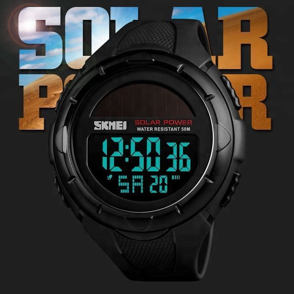 Чоловічий спортивний годинник Skmei 1405 Solar на сонячній батареї Чорний