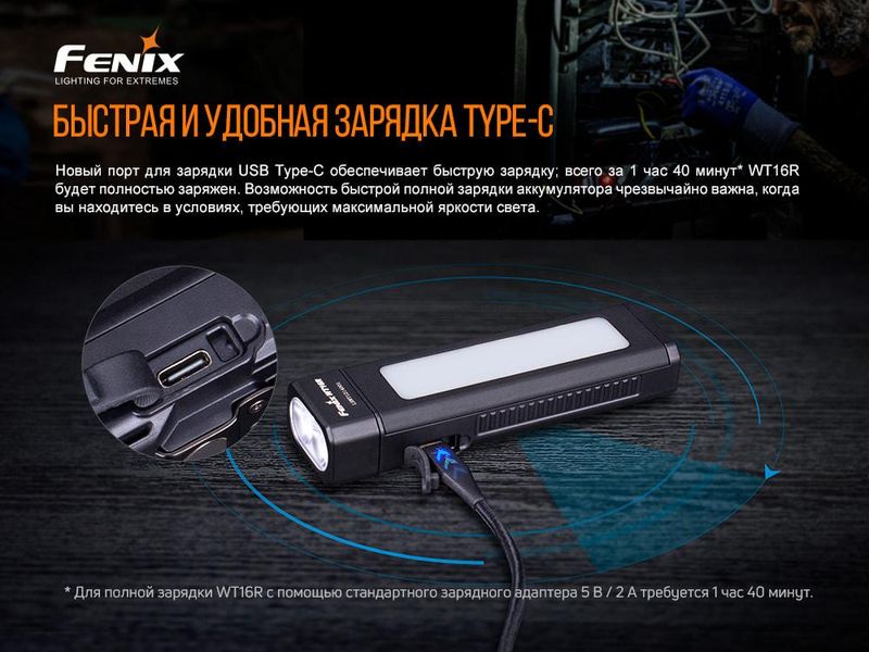 Ручной аккумуляторный мультифонарь Fenix WT16R с магнитом (Черный)