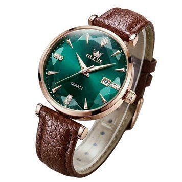 Годинник жіночий наручний Olevs Diamond Leather Brown (2 ремінці)