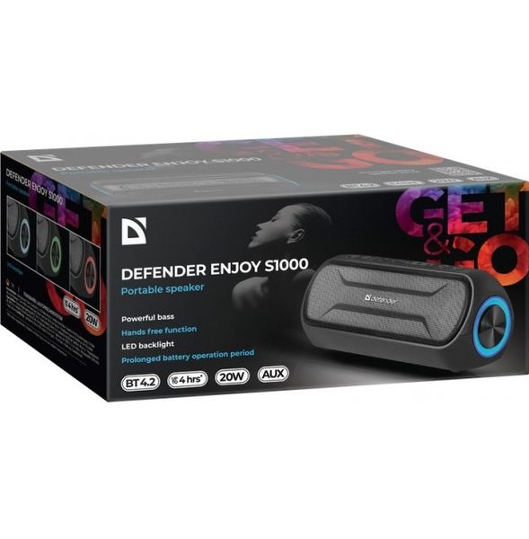 Акустическая bluetooth колонка Defender Enjoy S1000 20W LED microSD USB TWS (Черный)