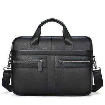 Мужская сумка-портфель для ноутбука Tiding Bag (39x 28 &times; 6 см) из натуральной кожи Черный