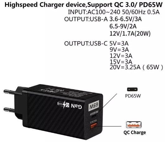 Зарядное устройство GaN BK378 USB Type-C 65W Сетевой адаптер