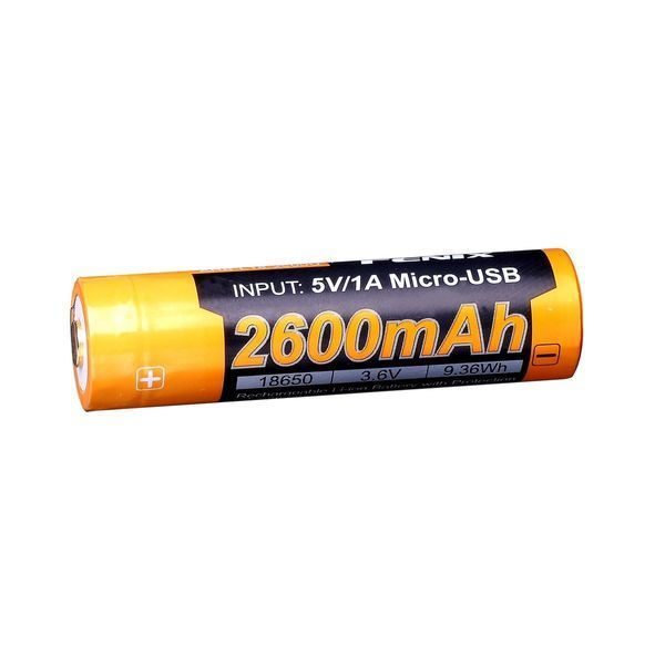 Акумулятор 18650 Fenix ​​2600 mAh із micro-usb зарядкою (Чорно-жовтий)