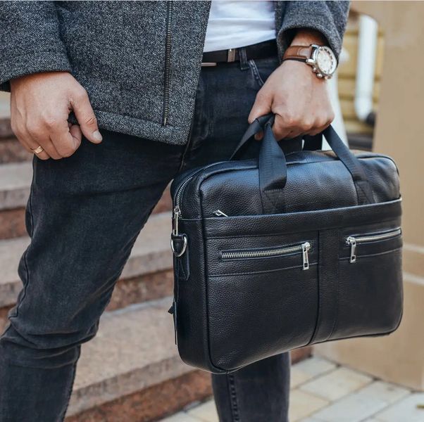Чоловіча сумка-портфель для ноутбука Tiding Bag (39x 28 &times; 6 см) з натуральної шкіри Чорний