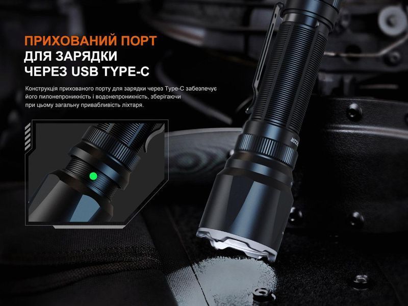 Ручной тактический фонарик Fenix TK22R 3200лм зарядка через Type-C (Черный)