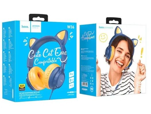 Накладные наушники Hoco W36 Cat ear headphones + микрофон Синий