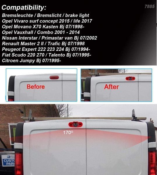 Камера заднего вида Fiat Opel Vivaro Renault Trafic AHD 720-1080 с углом обзора 170&deg; KA-456-LN