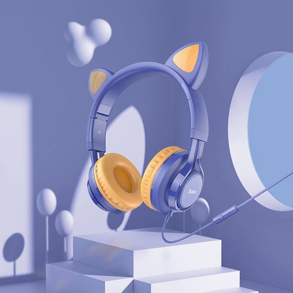 Накладные наушники Hoco W36 Cat ear headphones + микрофон Синий