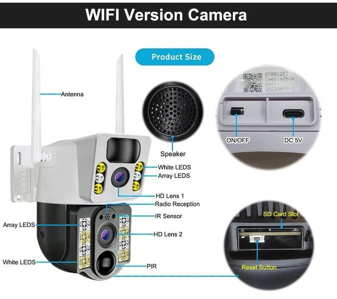 Камера уличная 4G V380Pro WiFi Sim 4K 8MP с солнечной панелью