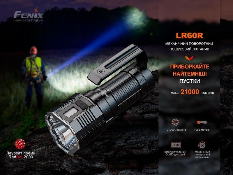 Суперпотужний пошуковий ручний ліхтар Fenix LR60R 21000лм Type-C (Чорний)