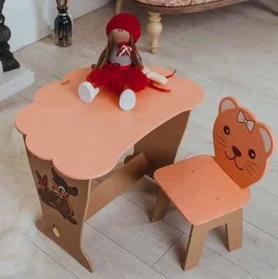 Дитячий письмовий столик та стільчик кришка Хмарка (Персиковий) Олень