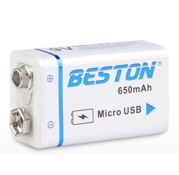 Акумулятор крона Beston&nbsp;650mAh 9V Li-ion&nbsp;microUSB