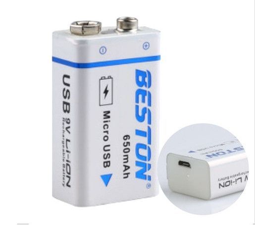 Акумулятор крона Beston&nbsp;650mAh 9V Li-ion&nbsp;microUSB