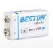 Акумулятор крона Beston&nbsp;650mAh 9V Li-ion&nbsp;microUSB