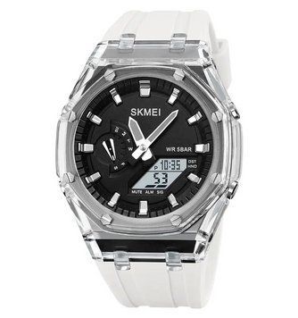 Годинники чоловічі спортивні Skmei 2100 (Білий з чорним циферблатом)