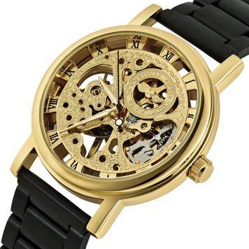 Годинник чоловічий механічний Winner Gold Metal Black (2 ремінці)