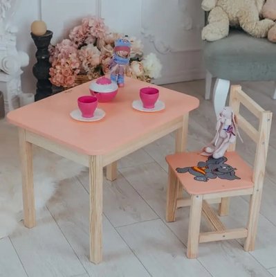 Дитячий стіл з ящиком та стілець для навчання (Рожевий) Слоник