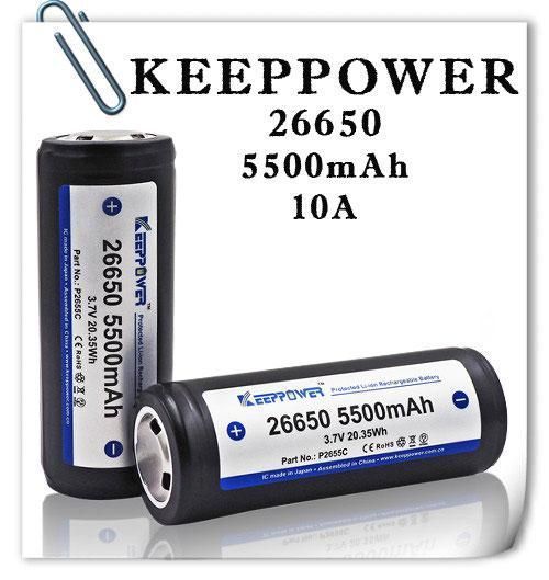 Акумулятор 26650 Keeppower 5500mah 3,7V 10 А із захистом (Чорний)