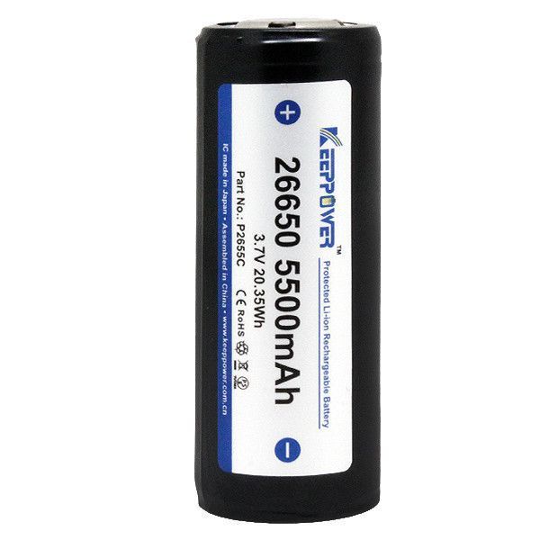 Акумулятор 26650 Keeppower 5500mah 3,7V 10 А із захистом (Чорний)