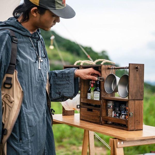 Кемпінгова етажерка з полицями Naturehike CNH22JU018 натуральне дерево
