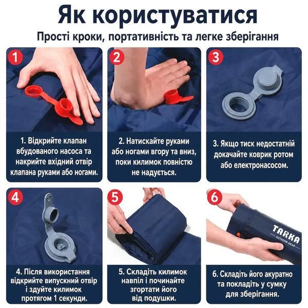 Надувной коврик (каремат, матрас) Tarka 190 х 60см Серый