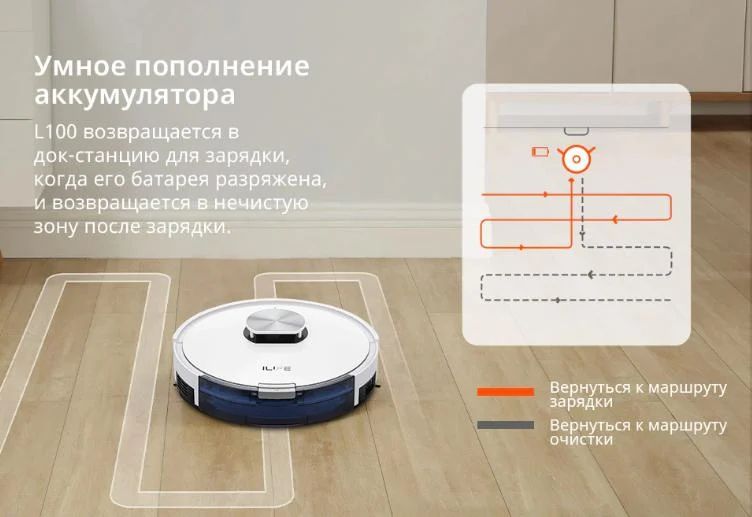 Робот-пылесос ILife L100 для сухой и влажной уборки с поддержкой Wi-Fi (Белый)