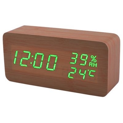 Мережевий годинник VST-862S-4 температура + вологість (USB ААА) Коричневий / зелені цифри