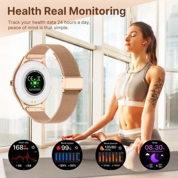 Жіночий розумний наручний годинник Smart Milano Gold Steel 2 ремінця