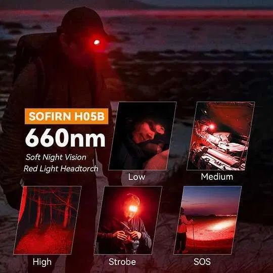 Налобний ліхтар Sofirn H35B (H05B) діод Luminus SST20 1500 лм 6500 K 660nm із зарядкою від USB-С (Червоне світло)