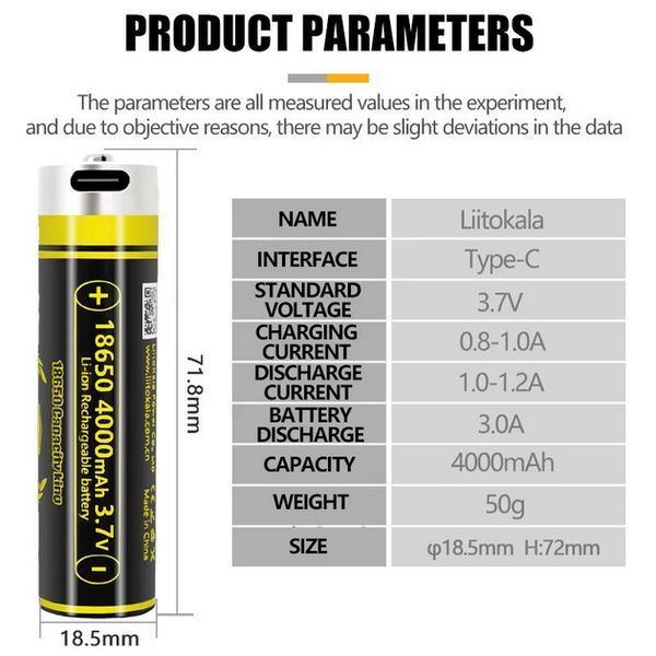Акумулятор 18650 LiitoKala 4000mAh 3.7V Li-ion KING4000 Type-C