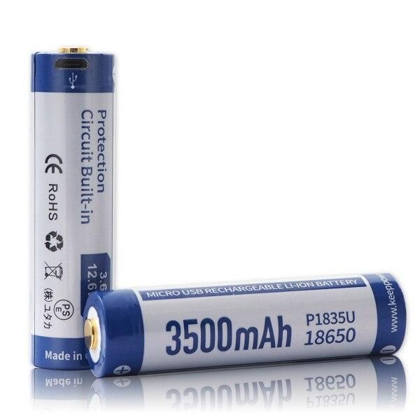 Акумулятор 18650 Keeppower 3500 mAh з microUSB (синій з білим)